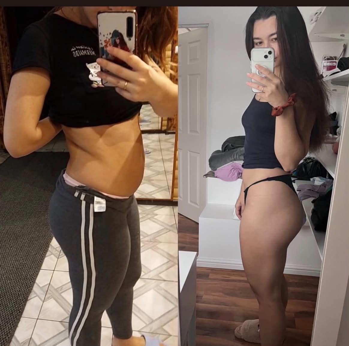 Patricia, înainte și după prima naștere, transformare de aproximativ 12 luni